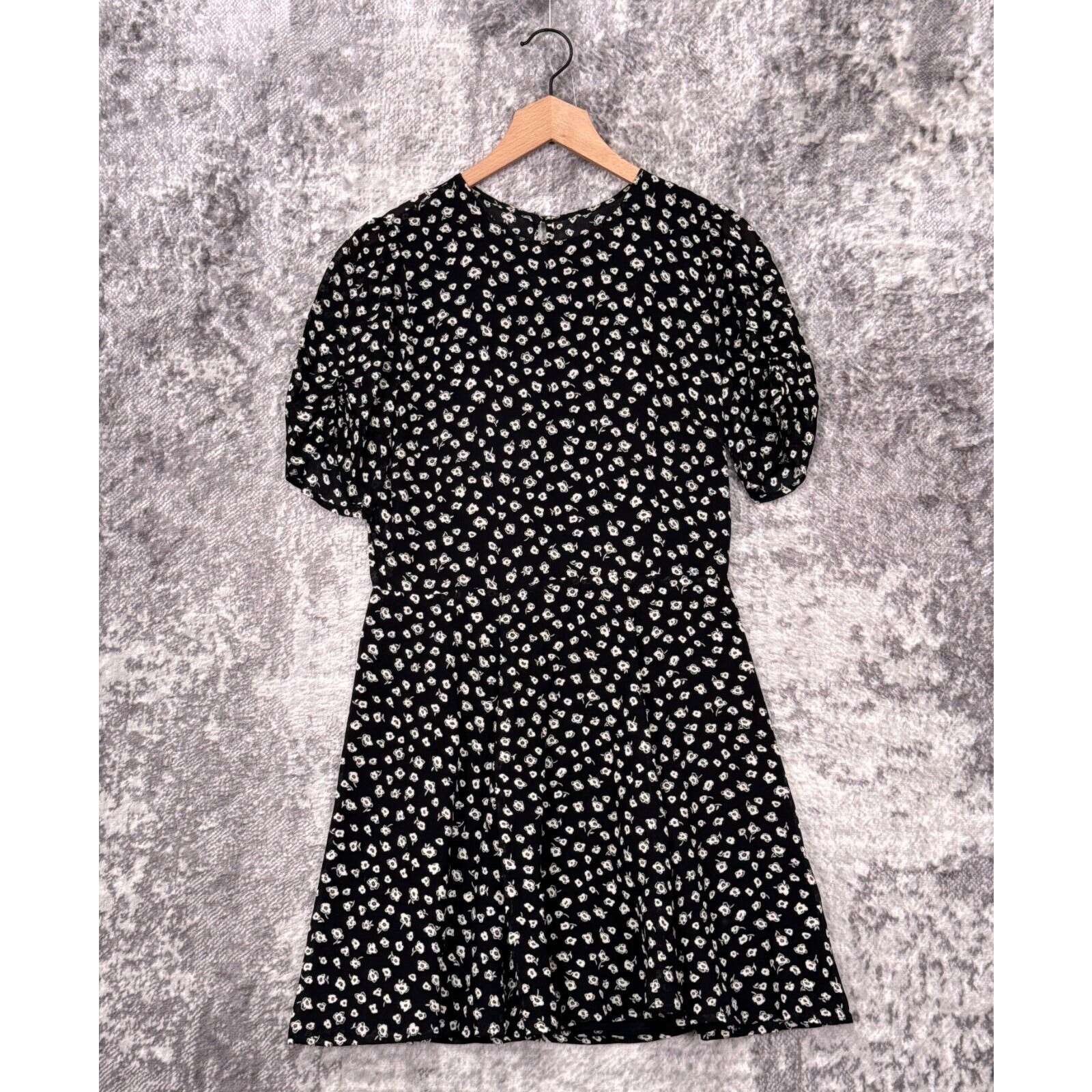 Reformation Black Mini Dress With White Floral Print